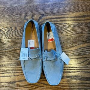 Men light blue suede loafers
